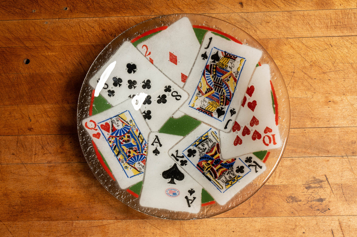 Vintage Handmade Glass Playing Card Bowl