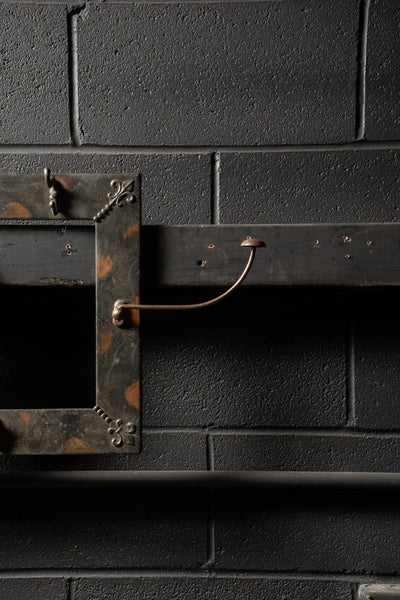 Japanned Copper Hall Mirror With Coat Hooks