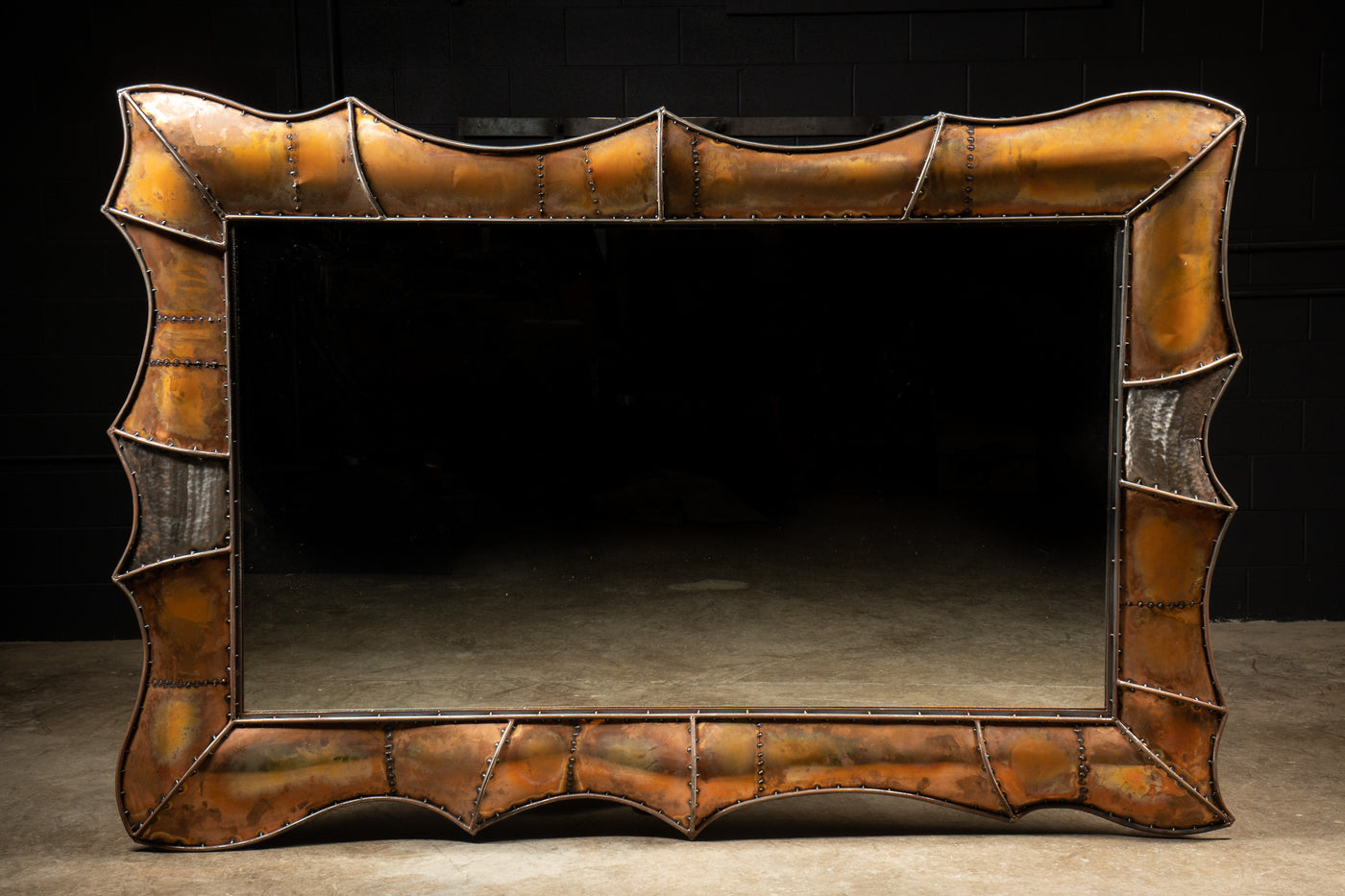 Massive Unique Copper Frame Industrial Mirror