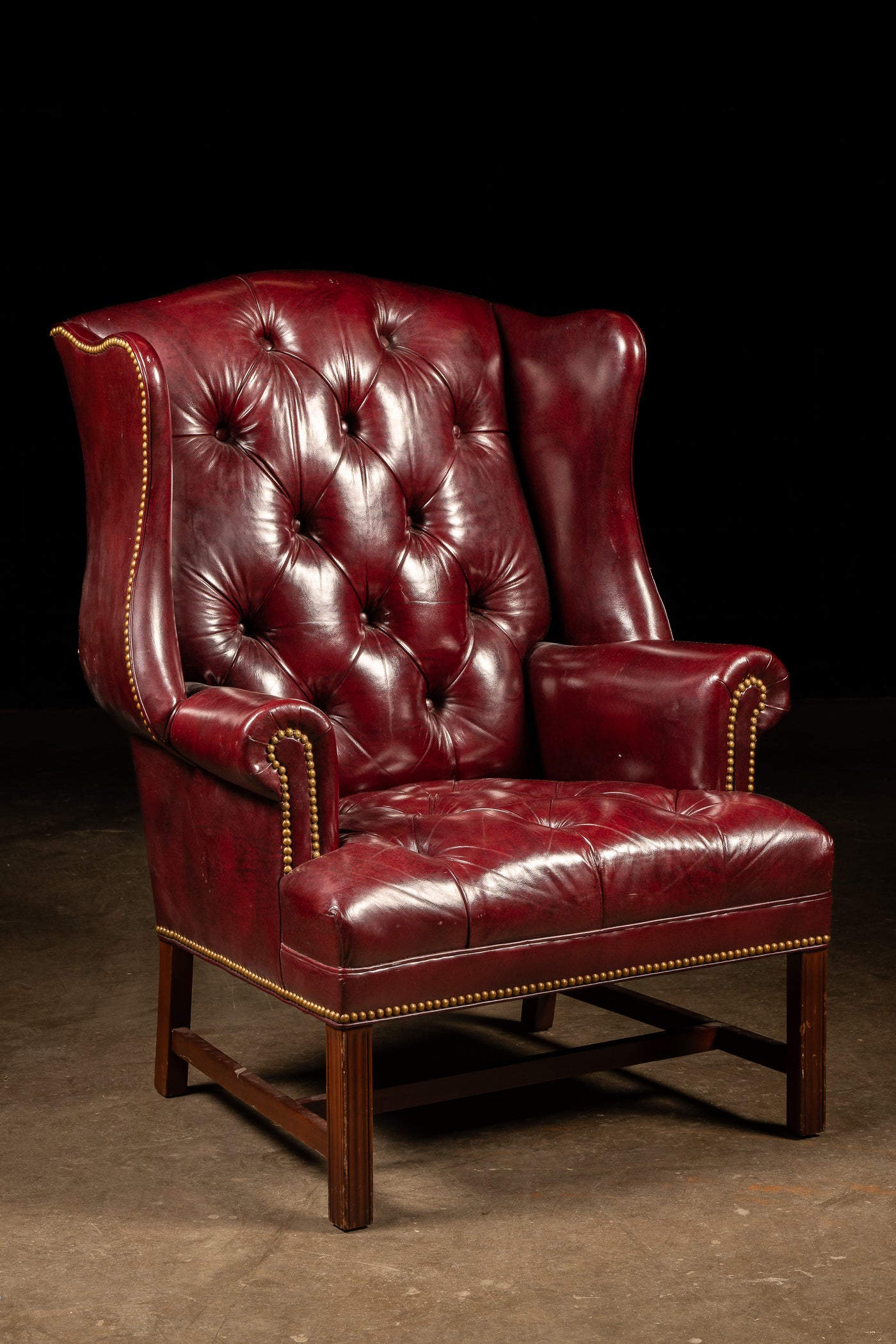 Vintage Tufted Wingback Armchair in Burgundy