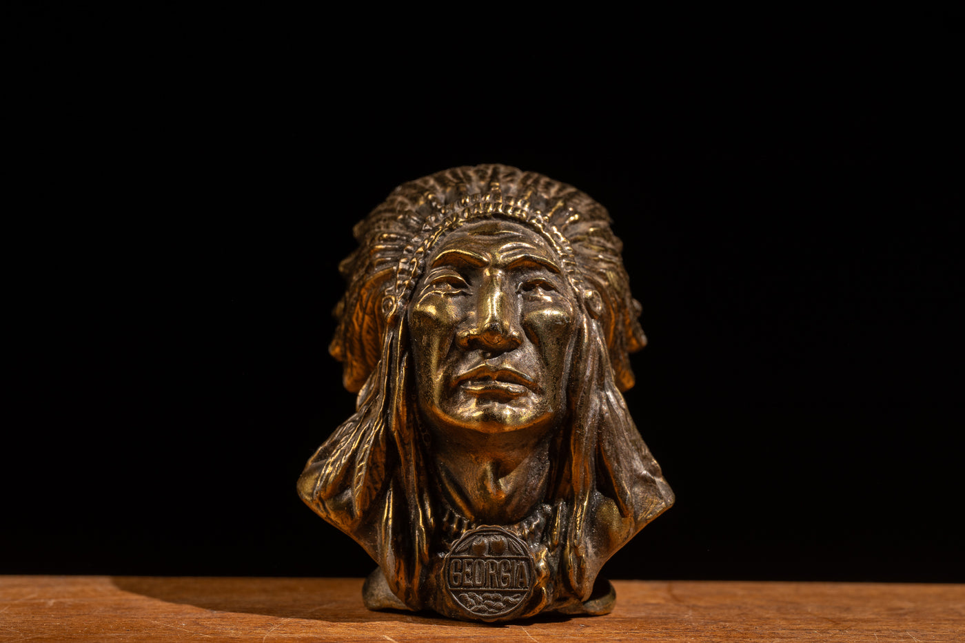Vintage Cast Brass Souvenir Native American Bust