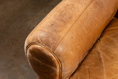 Leather Club Chair and Ottoman Set in Camel