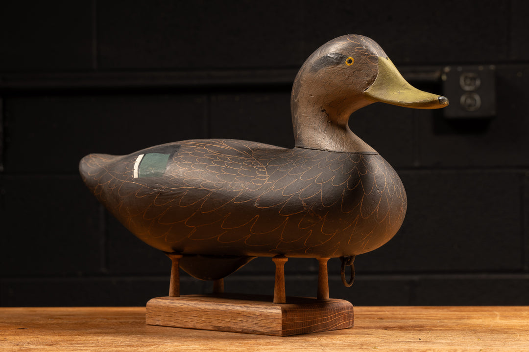 【期間限定出品】50’s Zimbabwe Brown Duck JK 40 Vintage Hand-Painted Bob Jobes Black Duck Hen Decoy – Industrial
