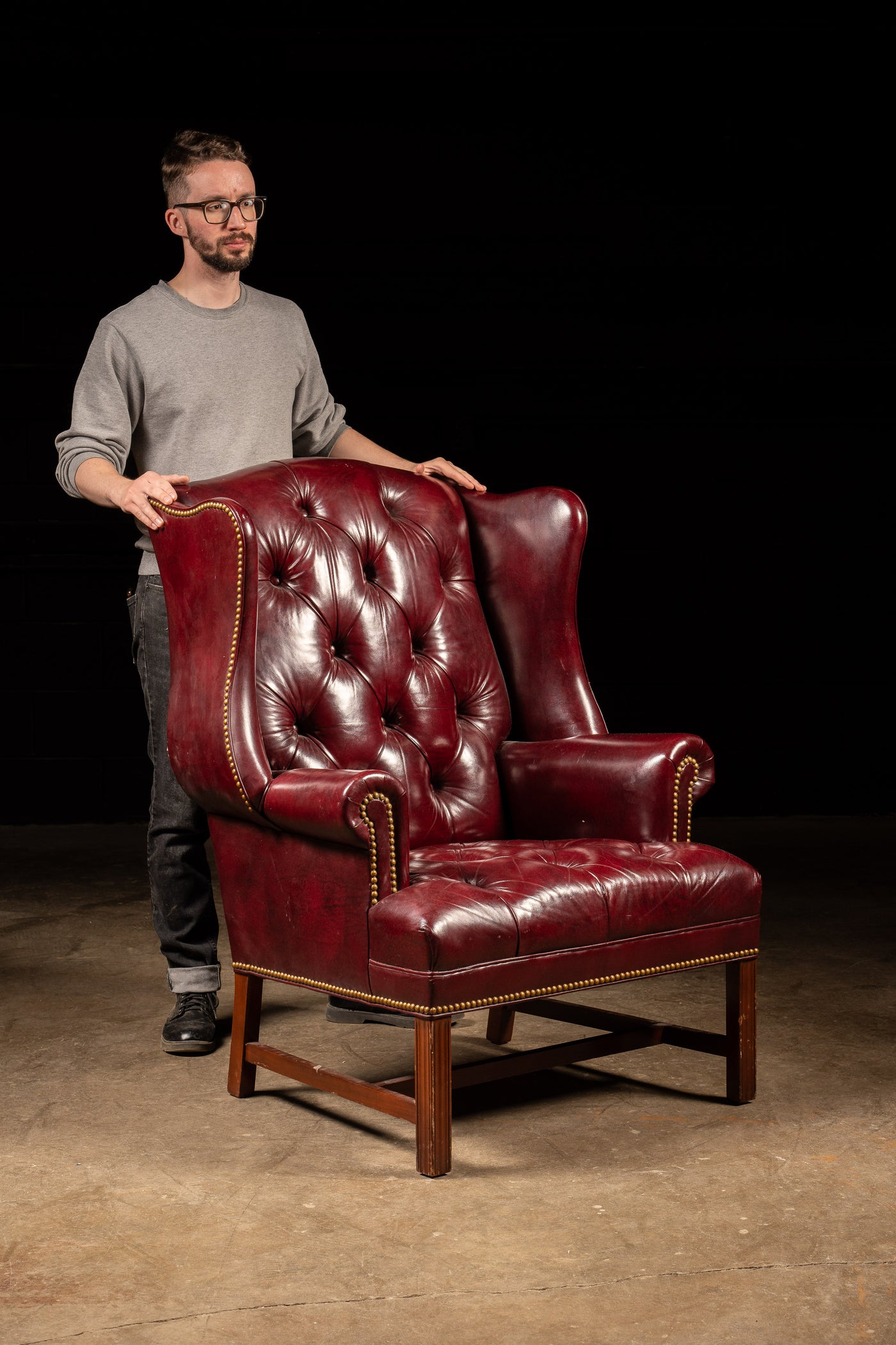 Vintage Tufted Wingback Armchair in Burgundy