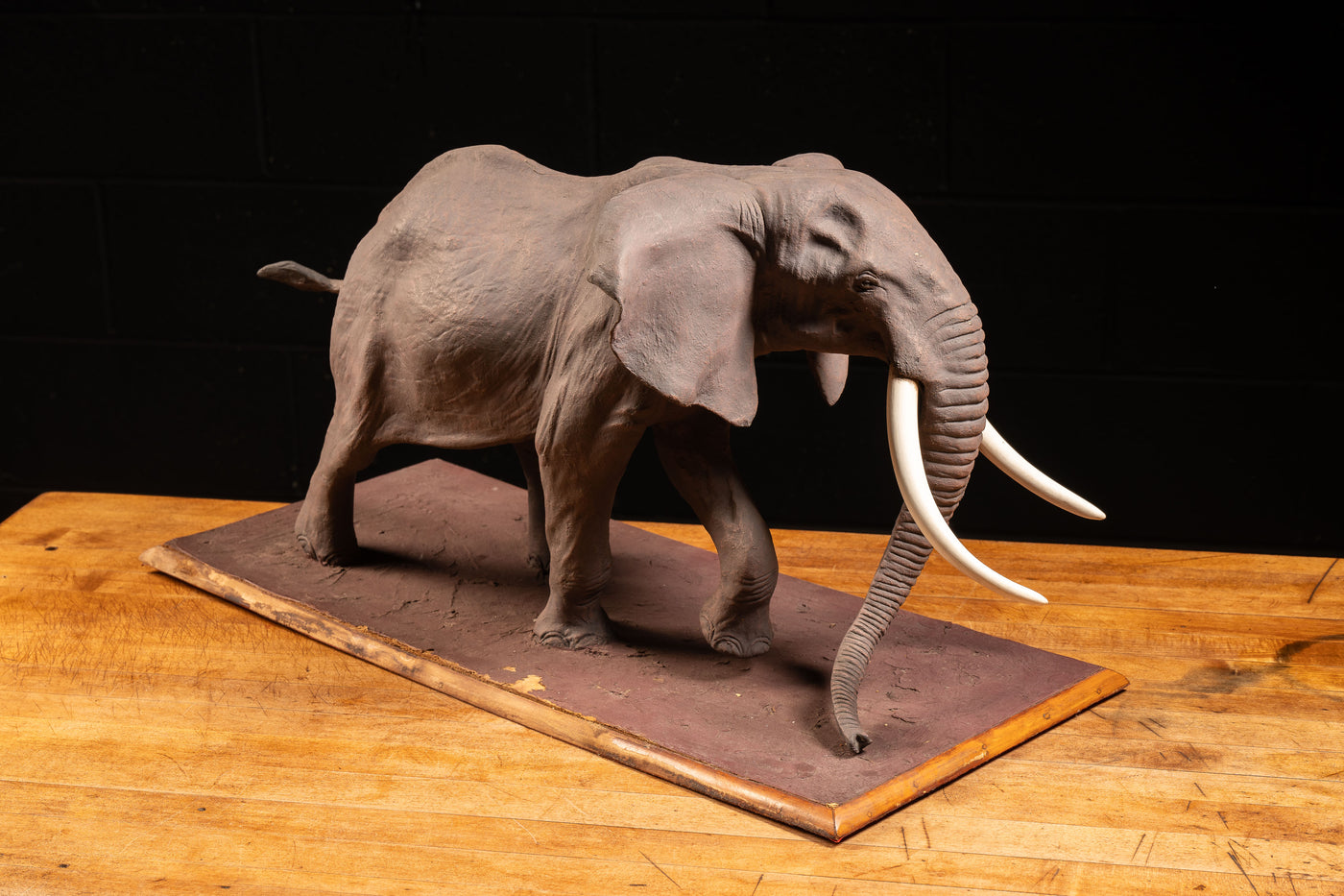 Large Wooden Elephant Figure