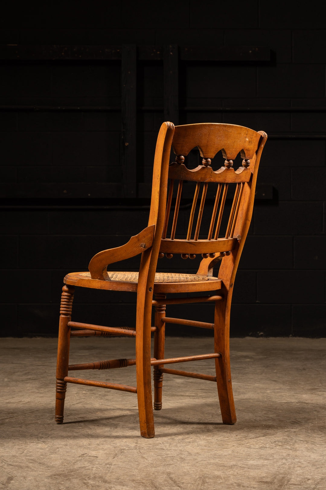 Antique Eastlake Oak Side Chair with Caned Seating – Industrial
