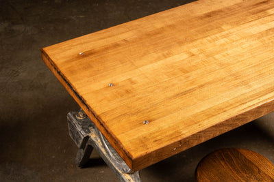 Industrial Butcher Block Table with Swing Stools