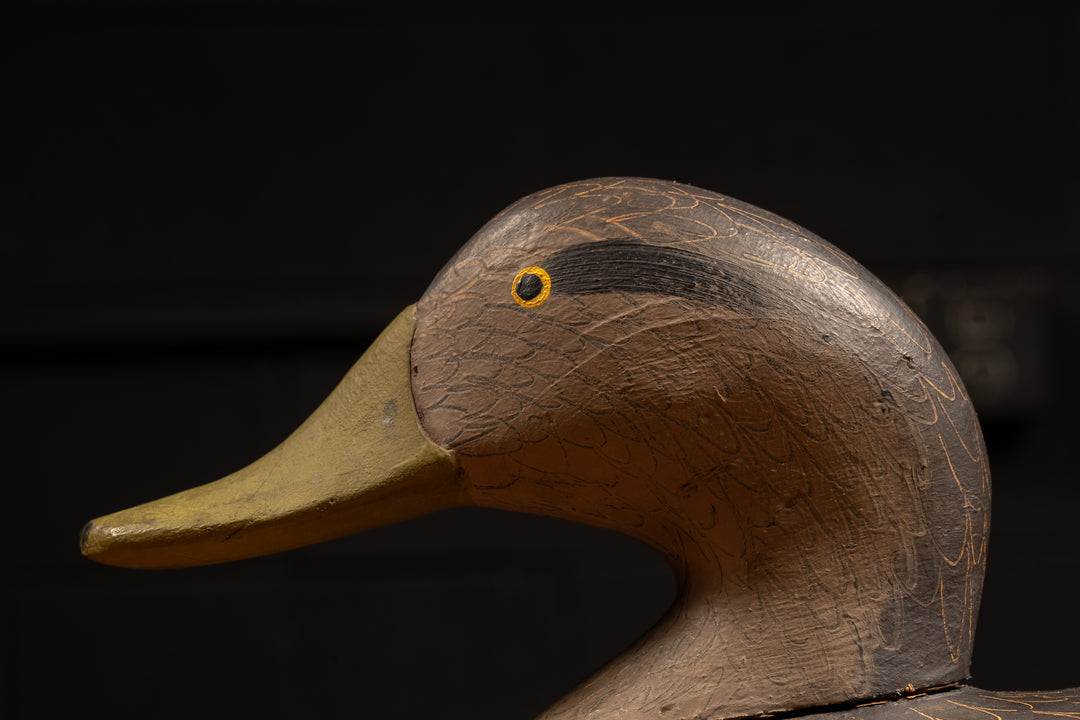 【期間限定出品】50’s Zimbabwe Brown Duck JK 40 Vintage Hand-Painted Bob Jobes Black Duck Hen Decoy – Industrial