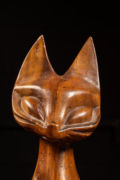 Vintage Carved Teak Siamese Cat Sculpture