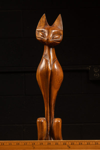 Vintage Carved Teak Siamese Cat Sculpture