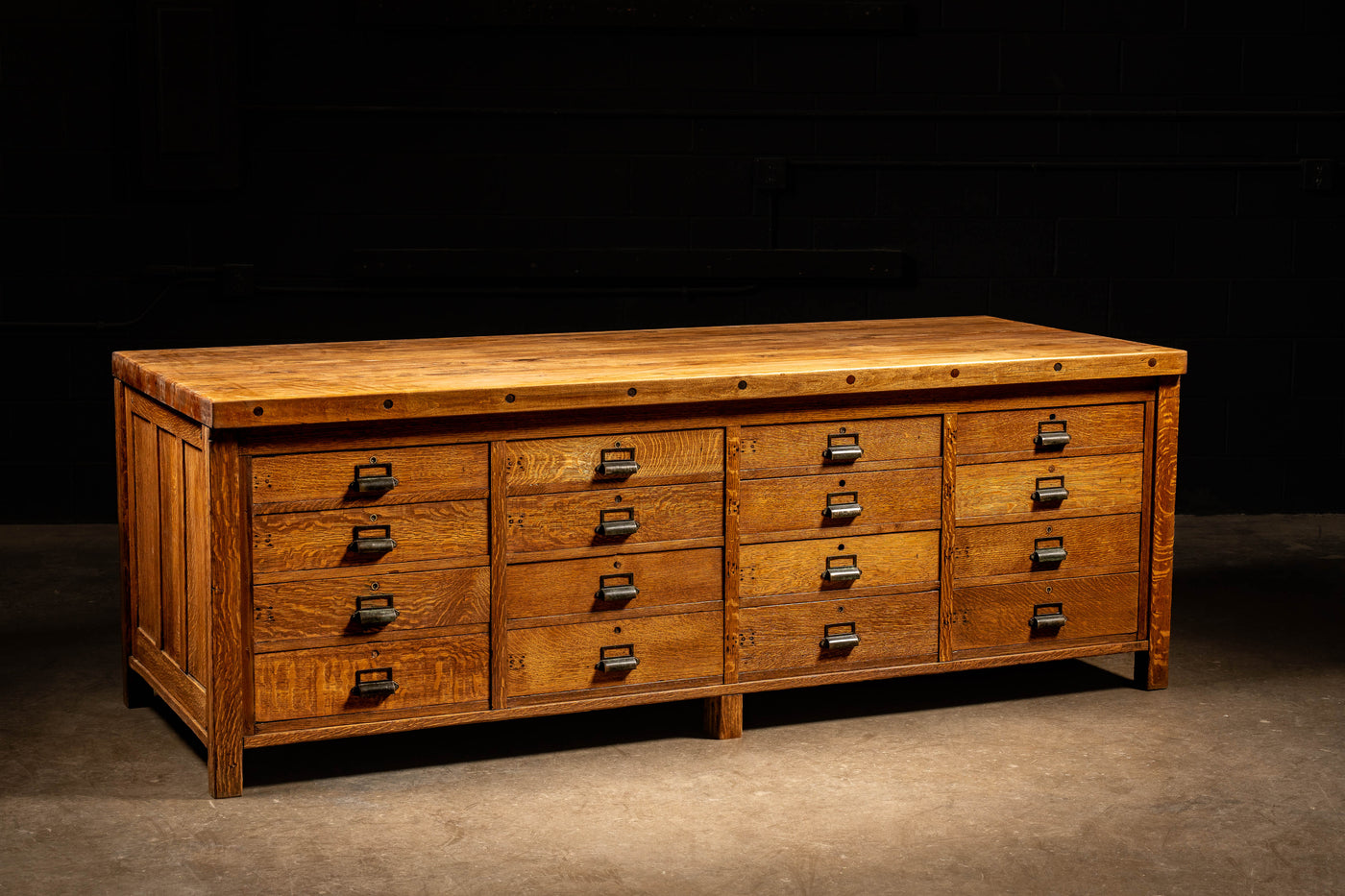 Antique Double-Sided Quarter Sawn Oak Lab Table