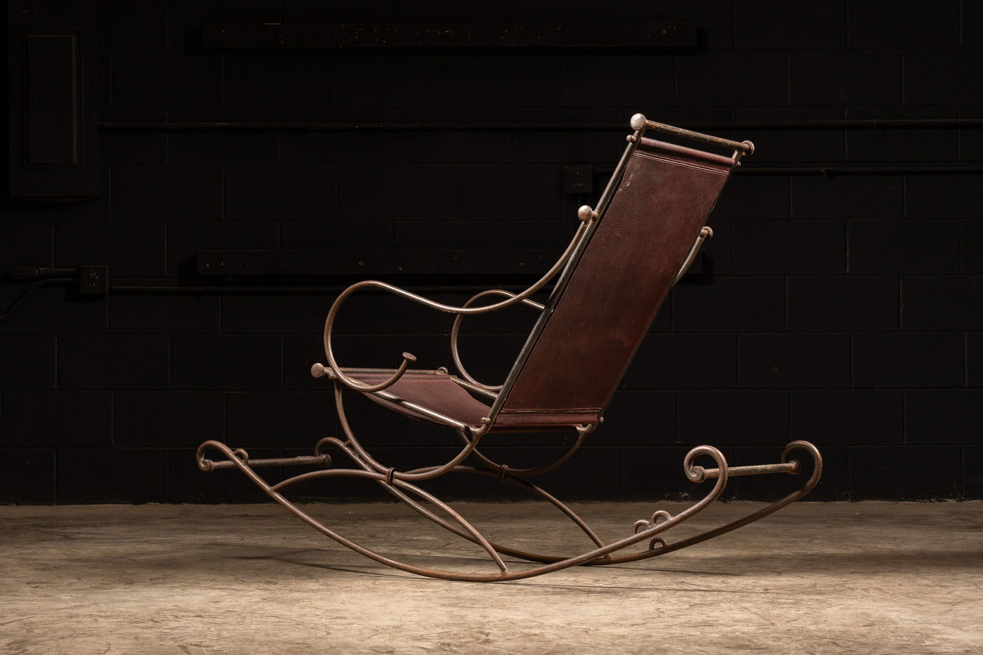 Wrought Iron and Leather Rocker by Ilana Goor