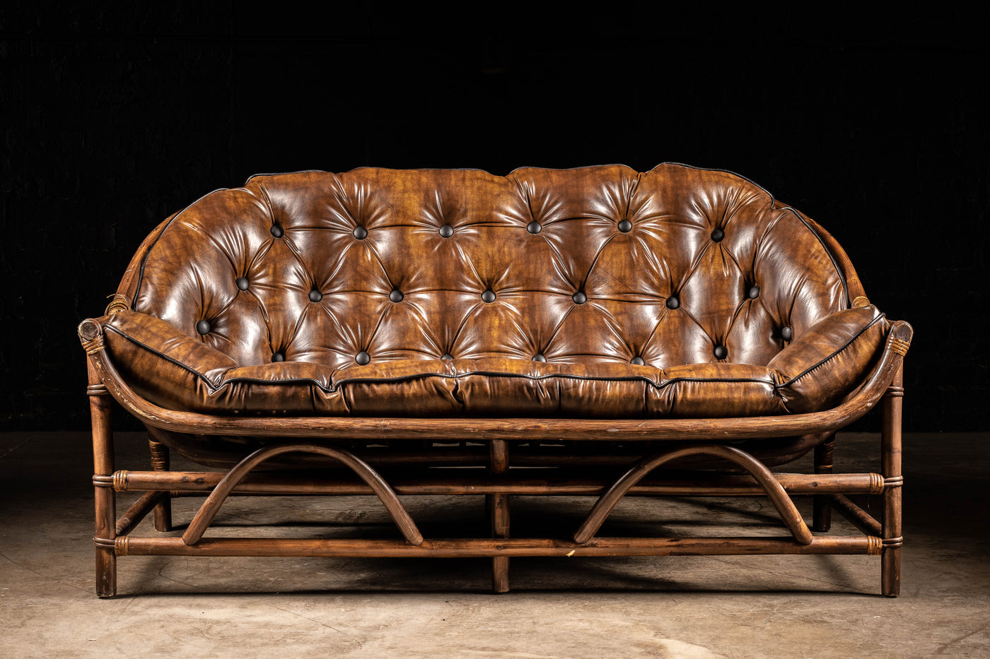 Vintage Naugahyde Rattan Sofa