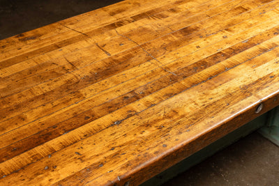 Butcher Block Table With Antique Green Crank Base