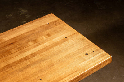 Industrial Butcher Block Table with Swing Stools