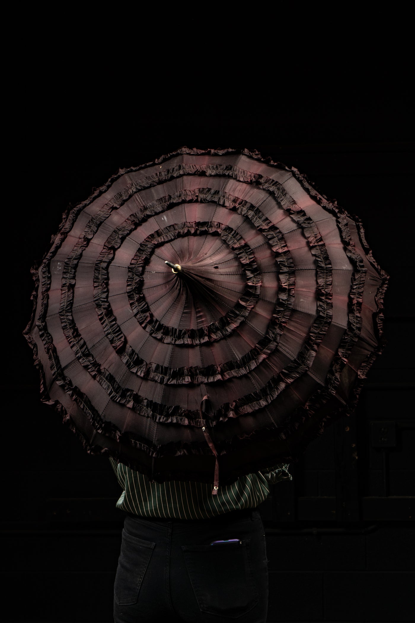Early 20th Century Frilled Italian Parasol in Plum