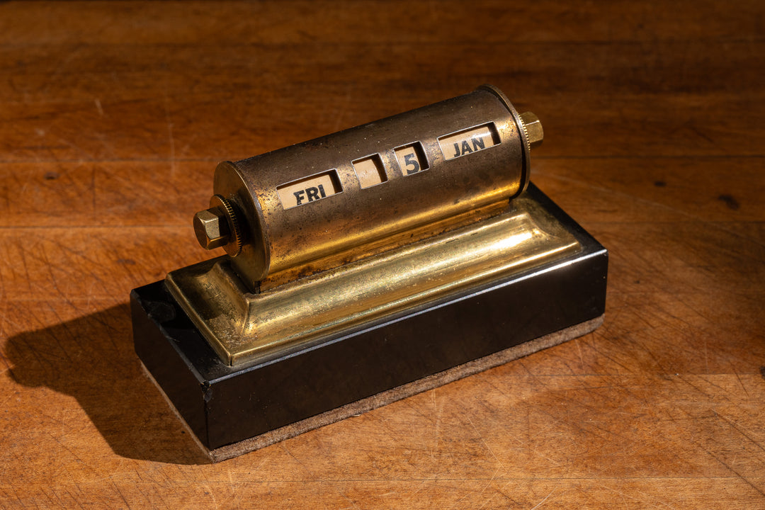 Vintage Brass Perpetual Desk Calendar – Industrial Artifacts