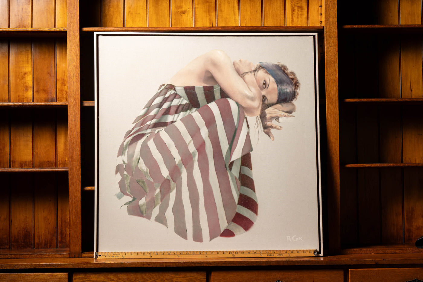 Woman Wrapped In American Flag Oil on Canvas Painting