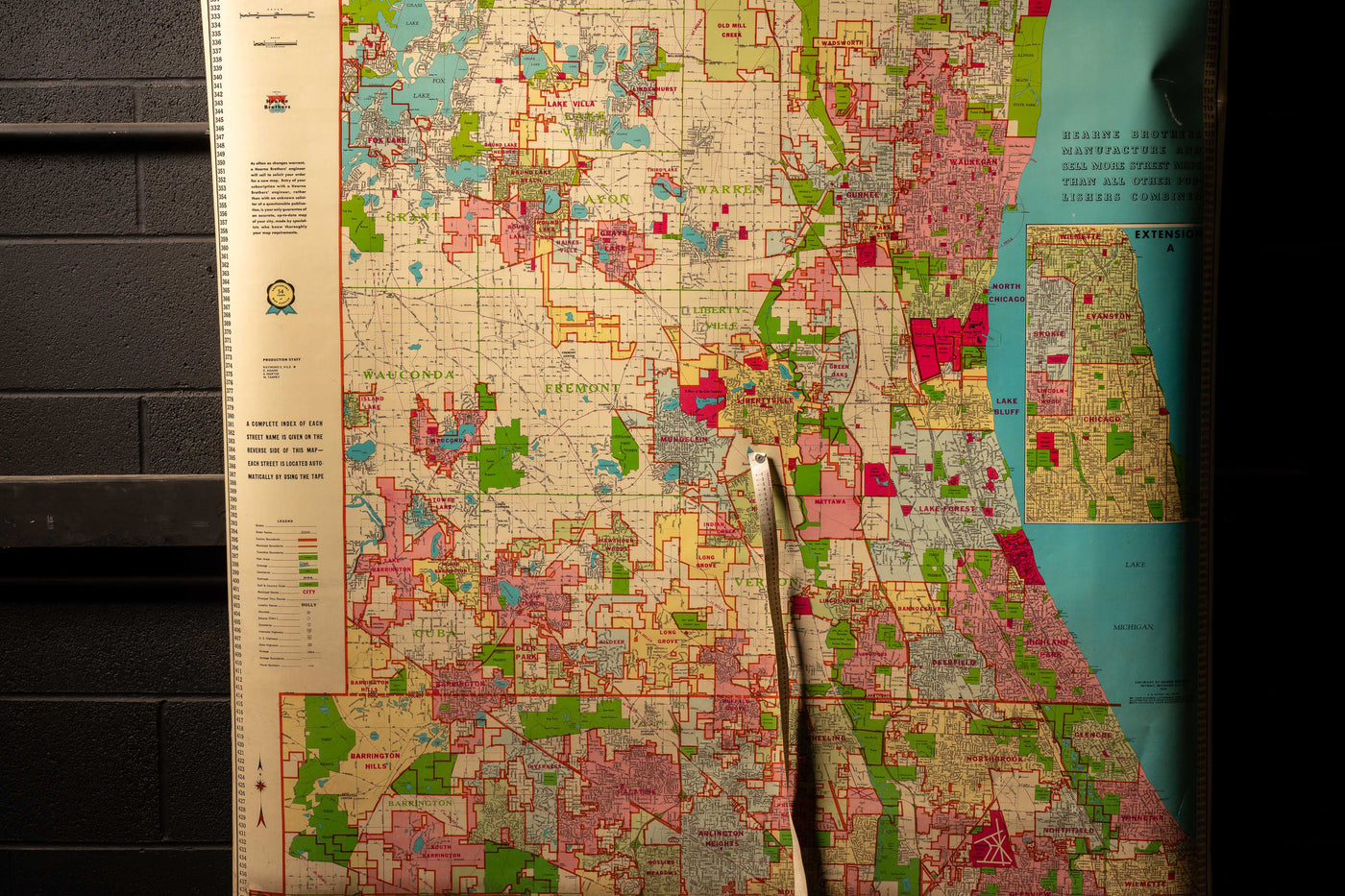 Vintage North Chicagoland Pulldown Map