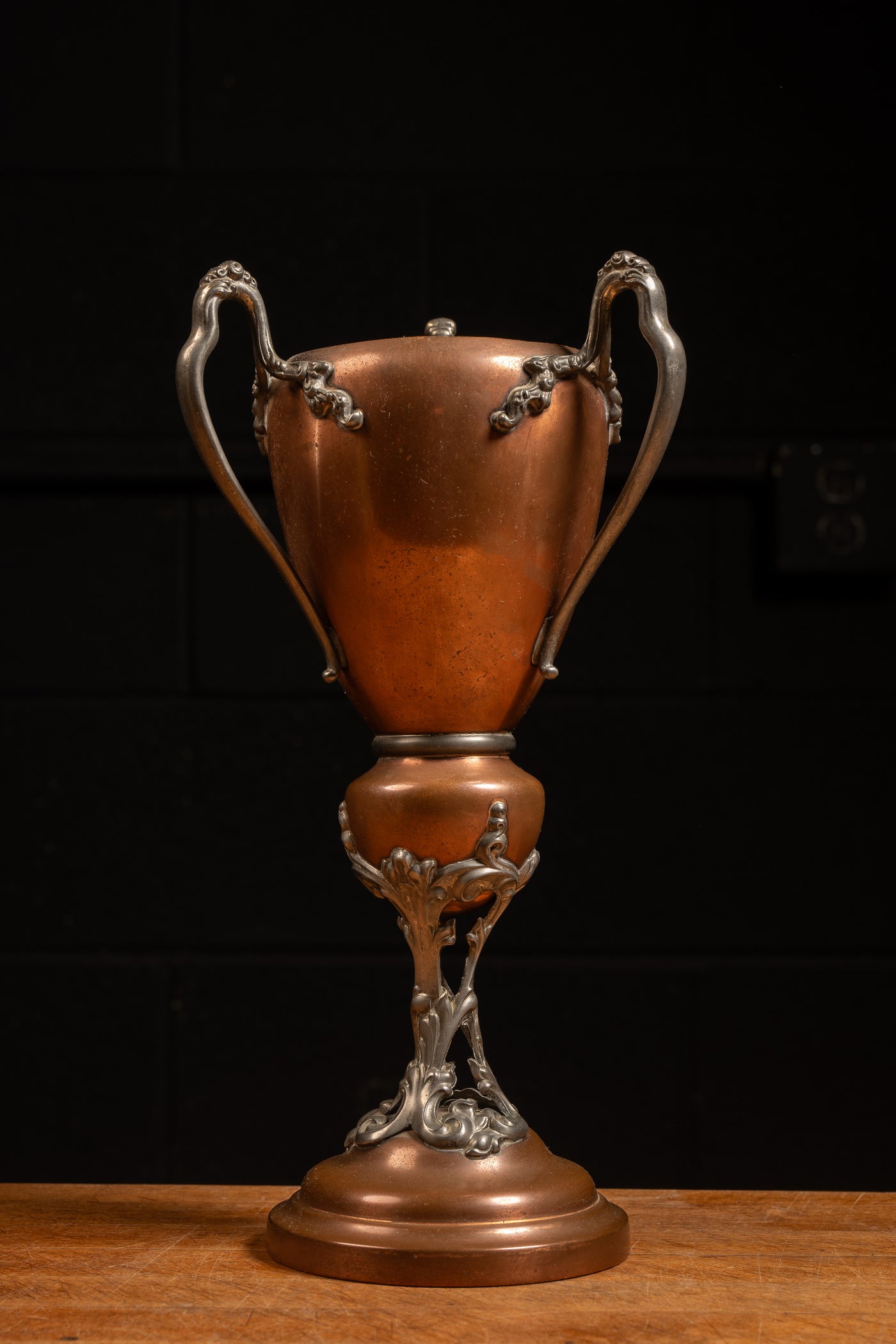 Early 20th Century Art Nouveau Copper and Silvered Pewter Trophy Cup