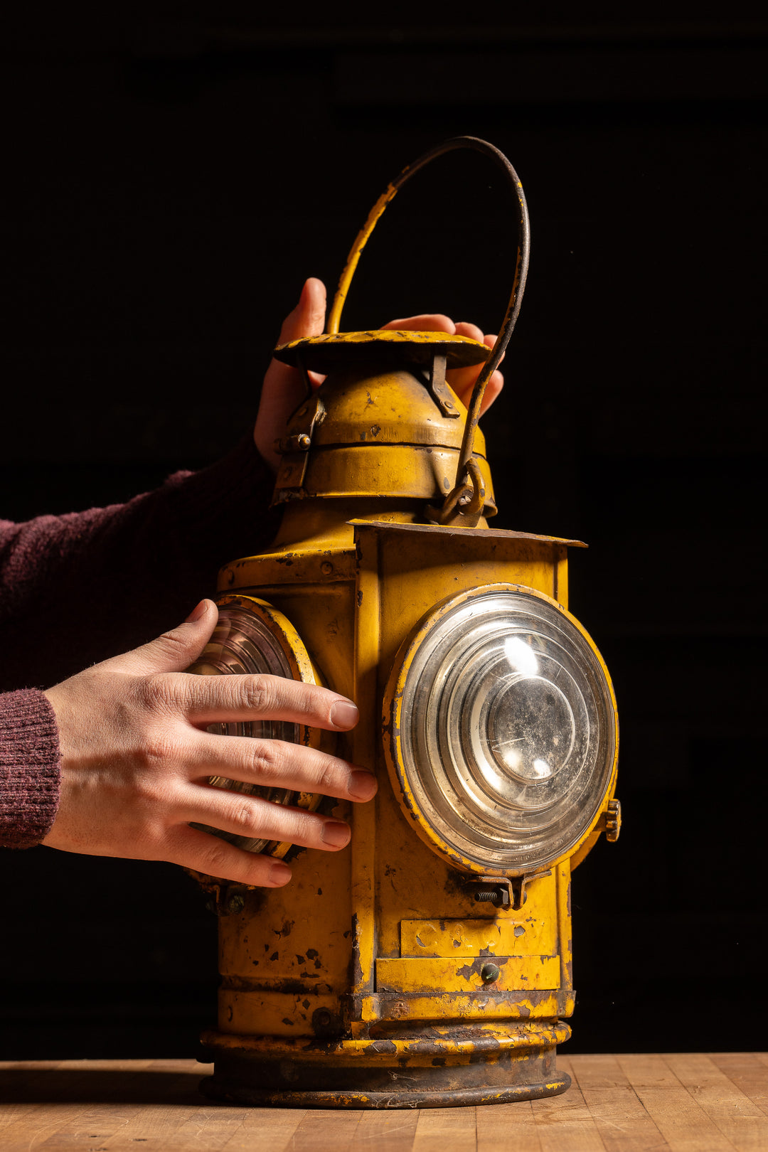 Early 20th Century Railroad Lantern with Fresnel Lenses