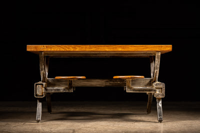 Industrial Butcher Block Table with Swing Stools