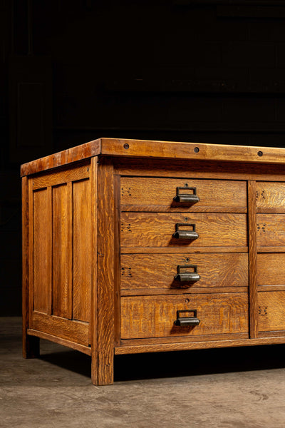 Antique Double-Sided Quarter Sawn Oak Lab Table