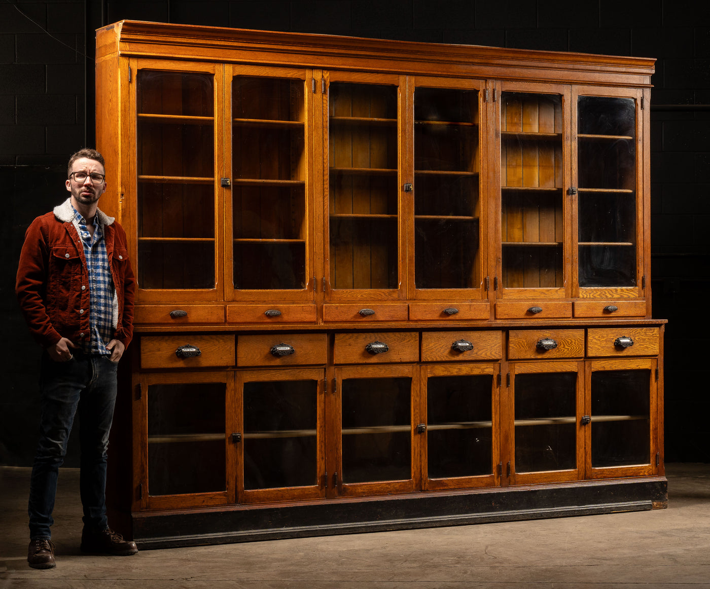 Large Antique Oak Display Cabinet