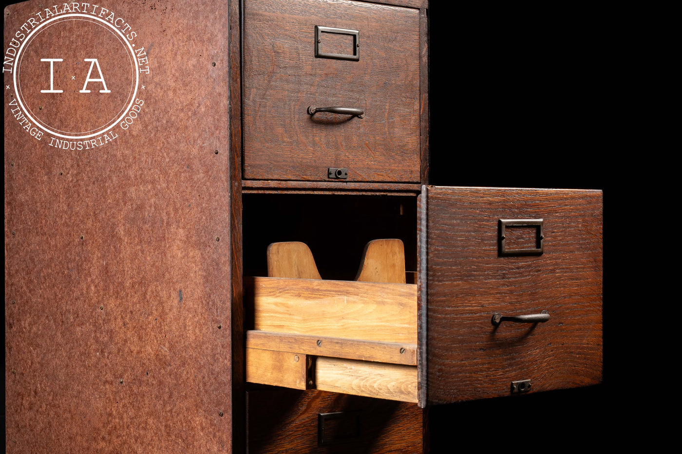 Antique Oak Filing Cabinet with Japanned Hardware