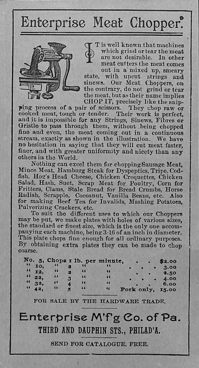 Late 19th Century Enterprise Tinned No. 10 Meat Chopper