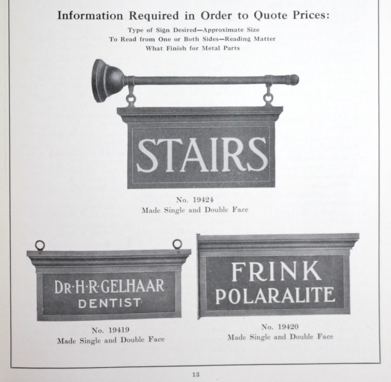 Early 20th Century Frink Polarlite Women's Room Sign