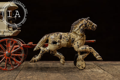 Antique Cast Iron Horse Drawn Ice Wagon with Driver