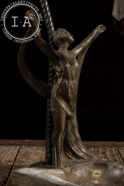 c. 1900 Art Nouveau Figural Woman Lamp With Ashtray