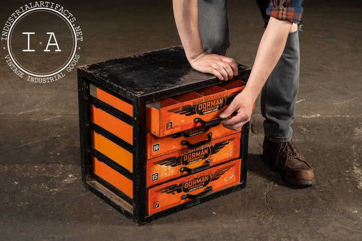 Vintage Steel Parts Cabinet with Original Winged Logos by Dorman