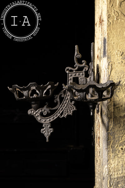 Early 20th Century Cast Iron Double Oil Lamp Sconce