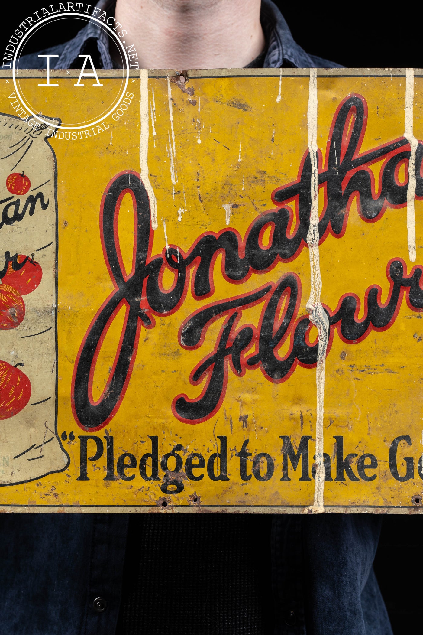 Antique 1920s Jonathan Flour Tin Litho Sign