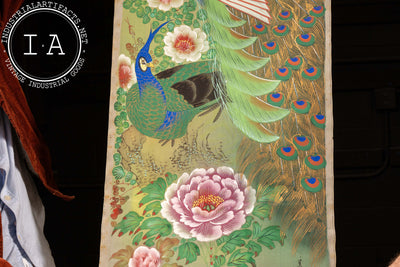 Peacocks and Peonies Kakejiku Hanging Silkscreen Scroll Painting