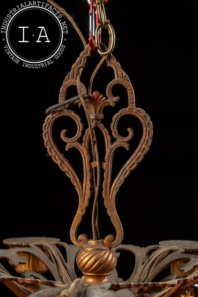 Vintage Art Nouveau-Inspired Cast Iron Ceiling Fixture by Virden