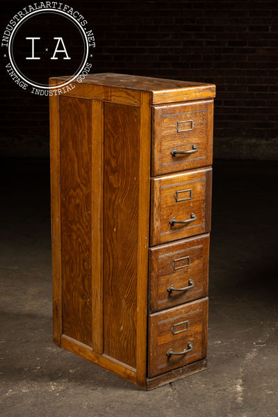 Antique Oak 4-Drawer Filing Cabinet