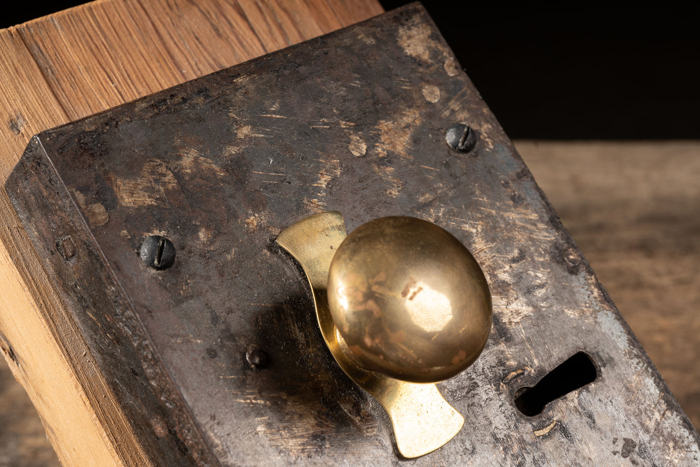19th Century Mortise Lock Demonstration Model with Brass Knob and Skeleton Key