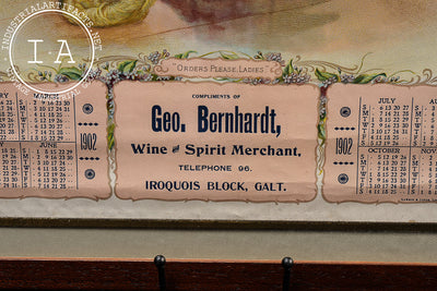 Framed Early 20th C. Geo. Bernhardt Wine & Spirit Merchant Advertising Calendar