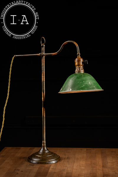 Antique Japanned Copper Lamp With Faries "Bell" Shade