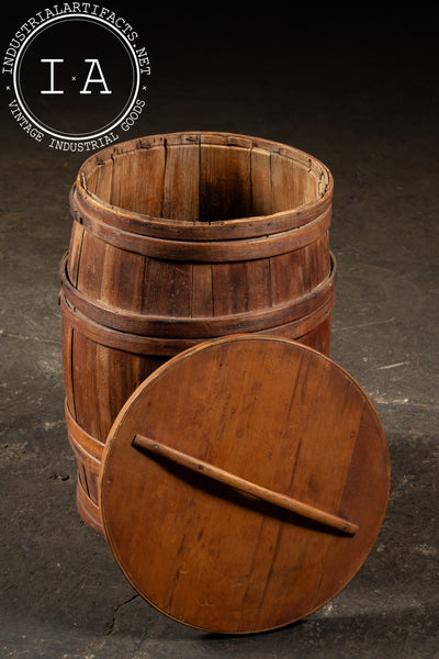 Early 20th-Century Wooden Storage Barrel with Lid