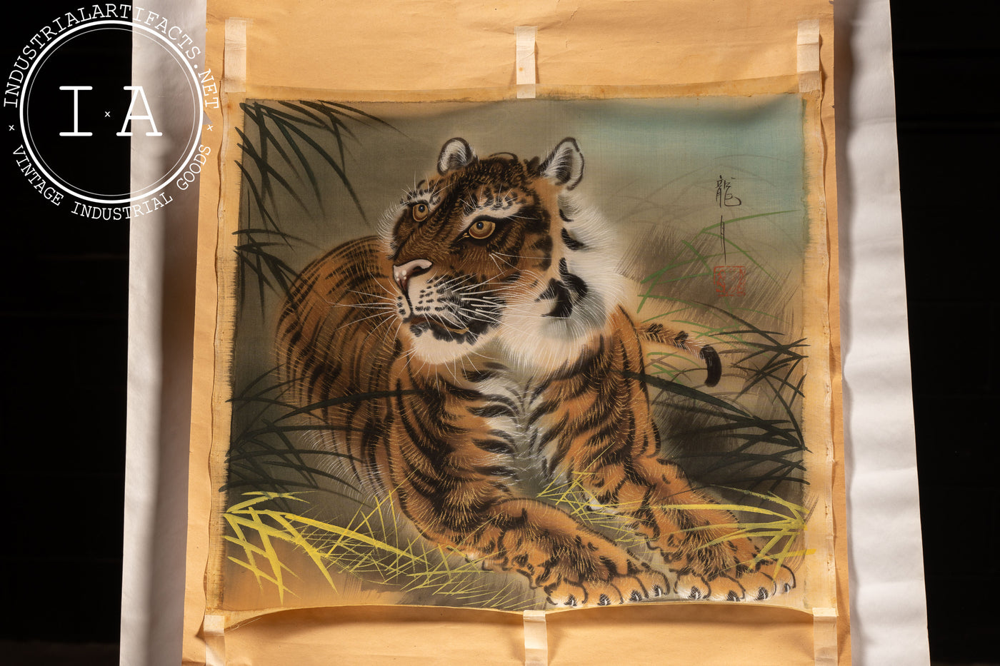 Vintage Tiger Gongbi Silk Screen Painting