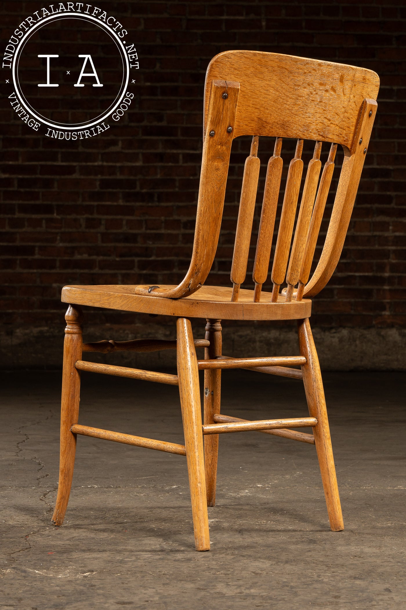 Antique Quarter-Sawn Oak Dining Chair with Cast Iron Bracings