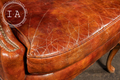 Tufted Leather Wingback Armchair in Burnt Amber