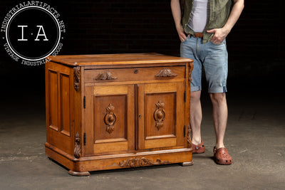 Antique Carved Wooden Lowboy Storage Cabinet