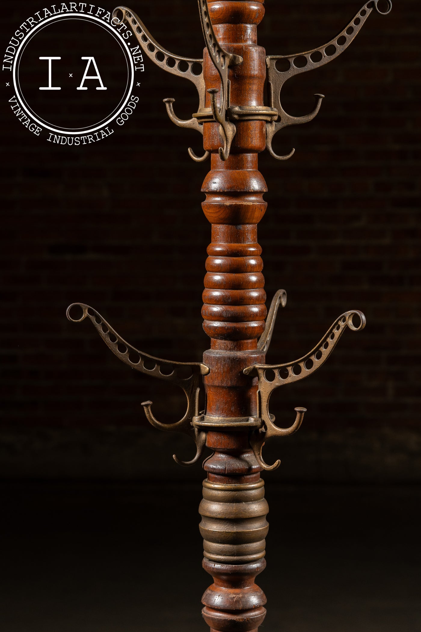 Late 19th Century Turned Oak and Cast Iron Coat Tree by Udell Works