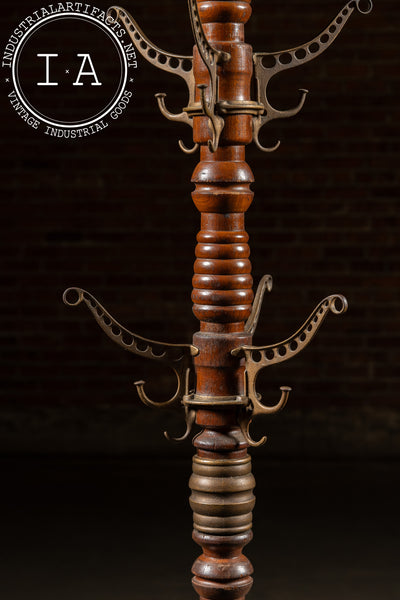 Late 19th Century Turned Oak and Cast Iron Coat Tree by Udell Works