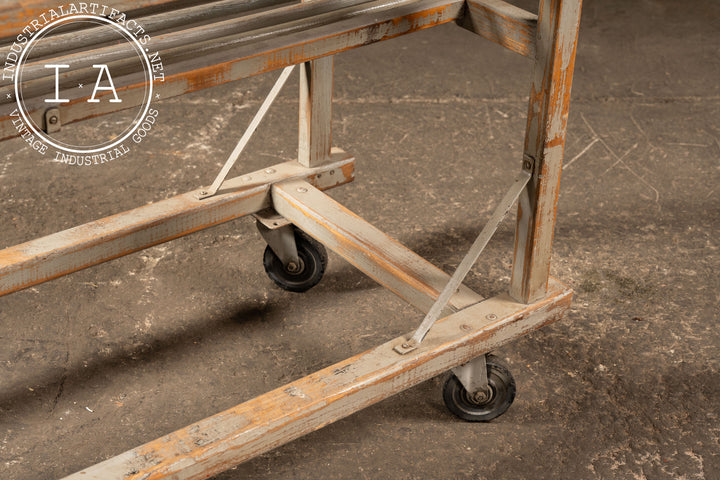 Early Industrial Wood Rolling Drying Rack with Steel Hardware